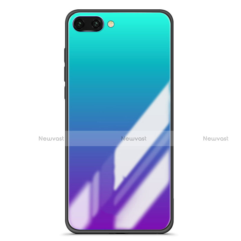 Silicone Frame Mirror Rainbow Gradient Case Cover for Huawei Honor 10 Blue