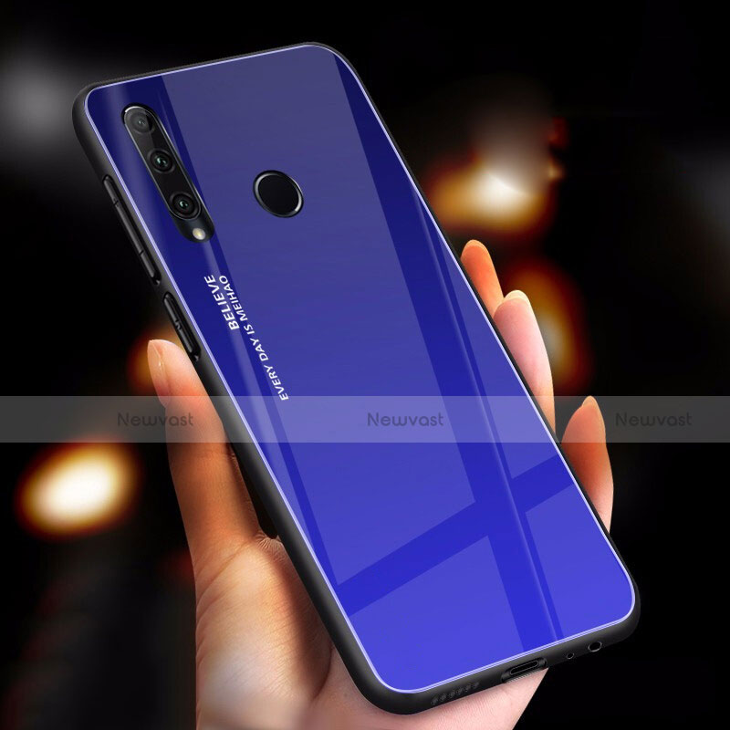 Silicone Frame Mirror Rainbow Gradient Case Cover for Huawei Honor 20i Blue