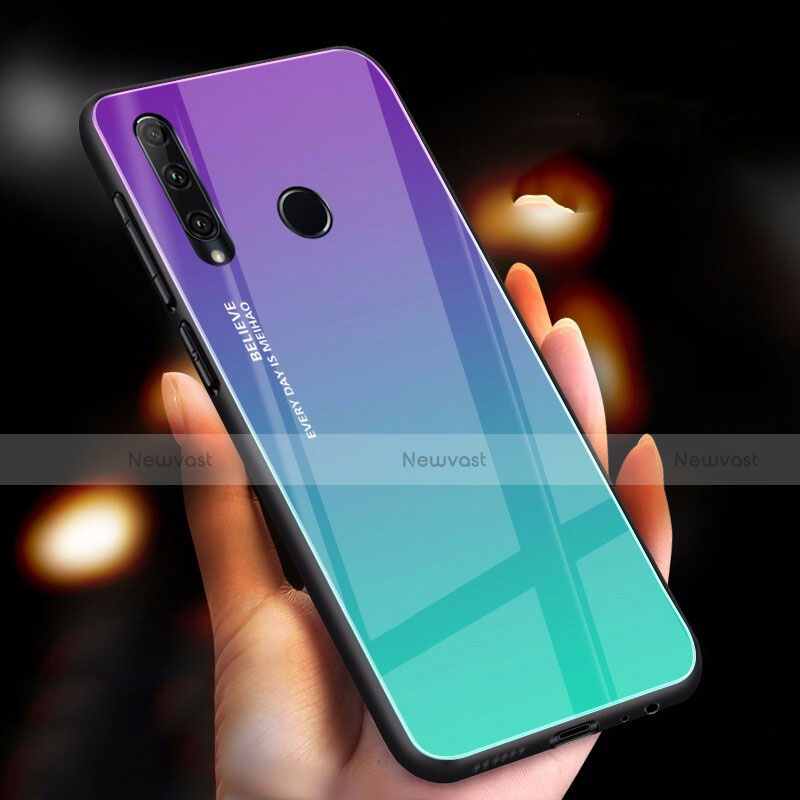 Silicone Frame Mirror Rainbow Gradient Case Cover for Huawei Honor 20i Cyan