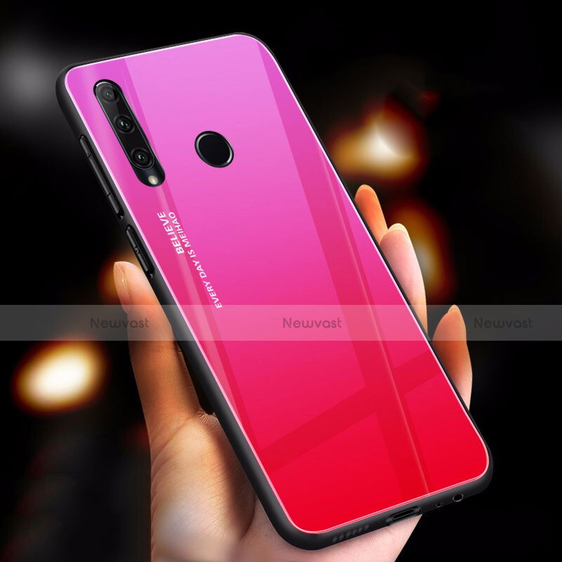 Silicone Frame Mirror Rainbow Gradient Case Cover for Huawei Honor 20i Hot Pink