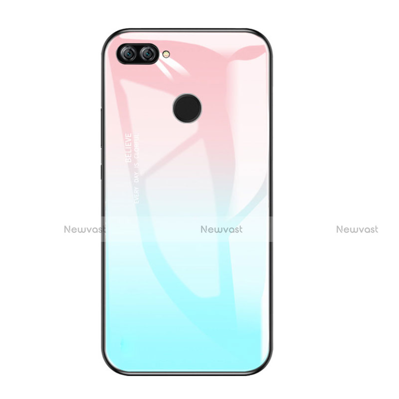 Silicone Frame Mirror Rainbow Gradient Case Cover for Huawei Honor 9i Sky Blue