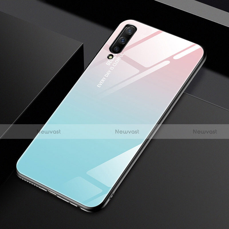 Silicone Frame Mirror Rainbow Gradient Case Cover for Huawei Honor 9X Pro Cyan