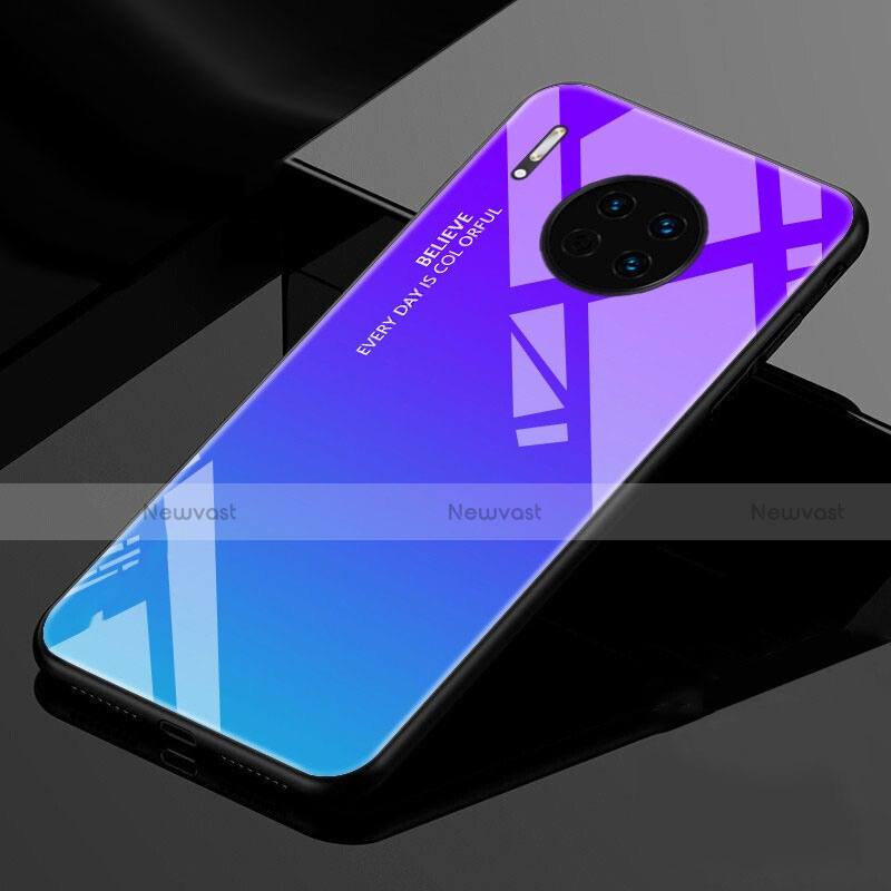 Silicone Frame Mirror Rainbow Gradient Case Cover for Huawei Mate 30 5G Blue