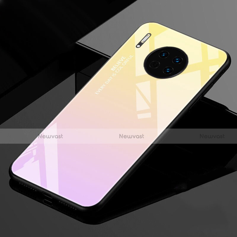 Silicone Frame Mirror Rainbow Gradient Case Cover for Huawei Mate 30 5G Gold