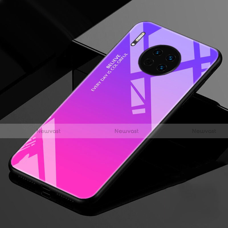 Silicone Frame Mirror Rainbow Gradient Case Cover for Huawei Mate 30 5G Hot Pink