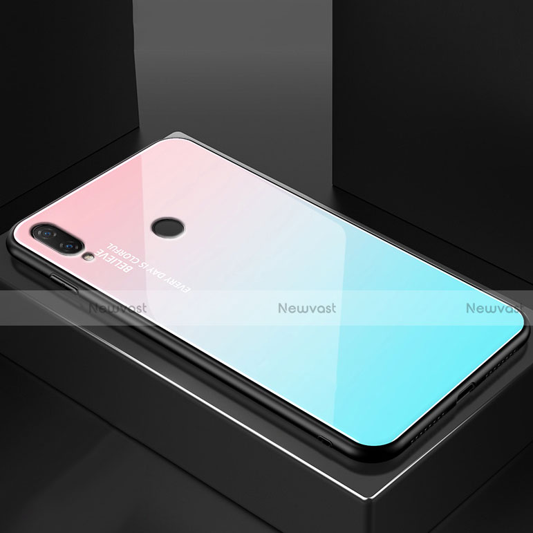 Silicone Frame Mirror Rainbow Gradient Case Cover for Huawei Nova 3e Cyan