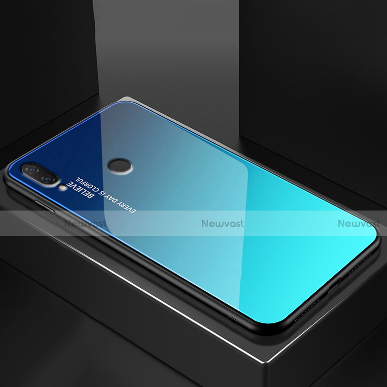 Silicone Frame Mirror Rainbow Gradient Case Cover for Huawei Nova 3e Sky Blue