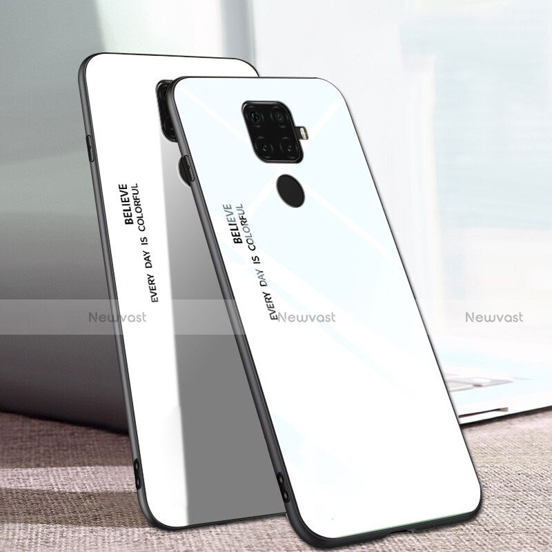Silicone Frame Mirror Rainbow Gradient Case Cover for Huawei Nova 5i Pro White