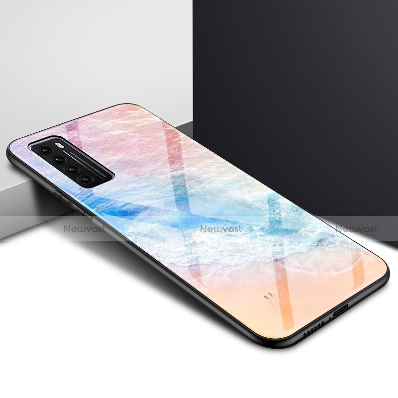 Silicone Frame Mirror Rainbow Gradient Case Cover for Huawei Nova 7 5G Orange