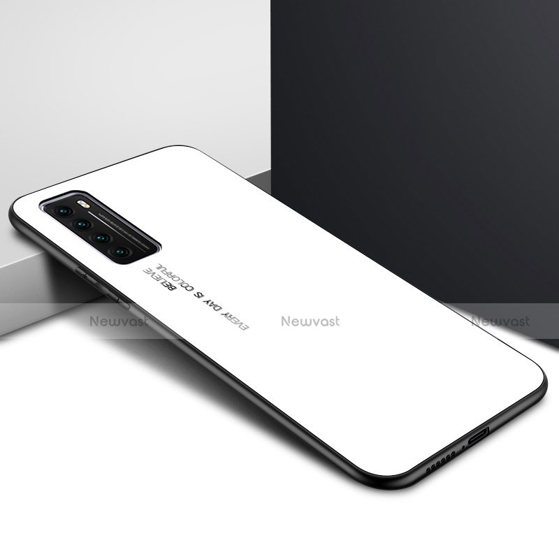 Silicone Frame Mirror Rainbow Gradient Case Cover for Huawei Nova 7 5G White