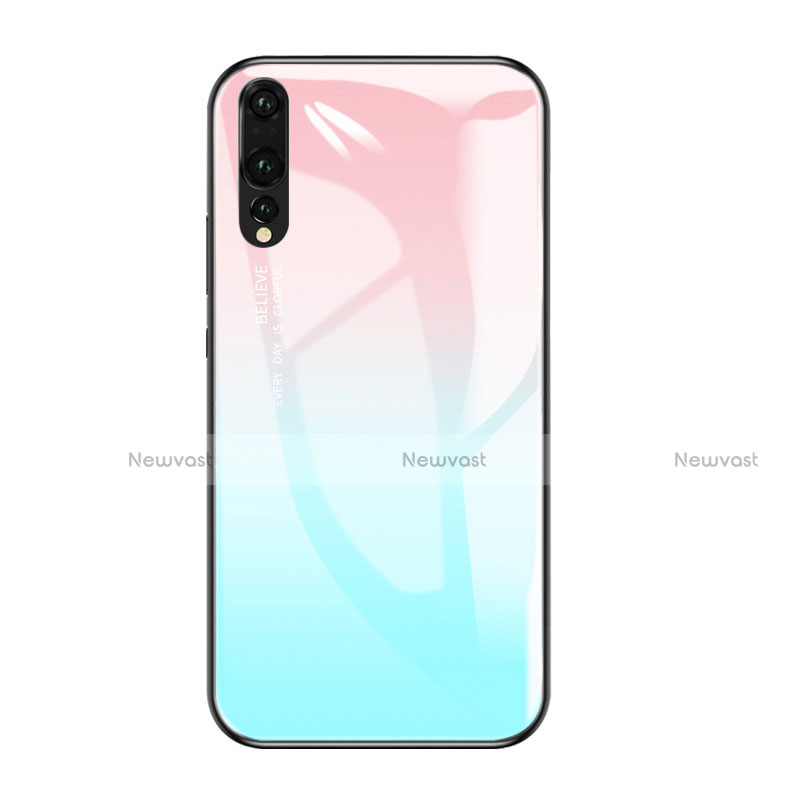 Silicone Frame Mirror Rainbow Gradient Case Cover for Huawei P20 Pro Sky Blue