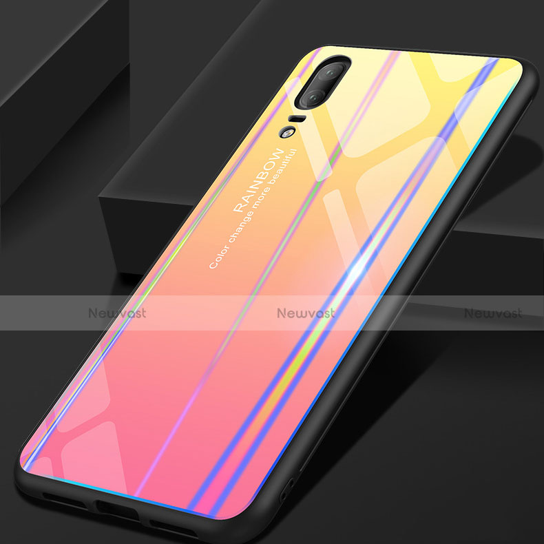 Silicone Frame Mirror Rainbow Gradient Case Cover for Huawei P20 Yellow
