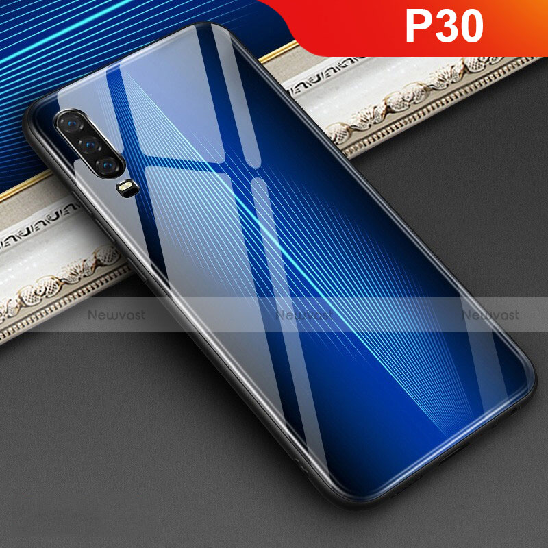 Silicone Frame Mirror Rainbow Gradient Case Cover for Huawei P30 Blue