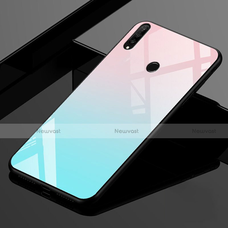 Silicone Frame Mirror Rainbow Gradient Case Cover for Huawei P30 Lite Cyan