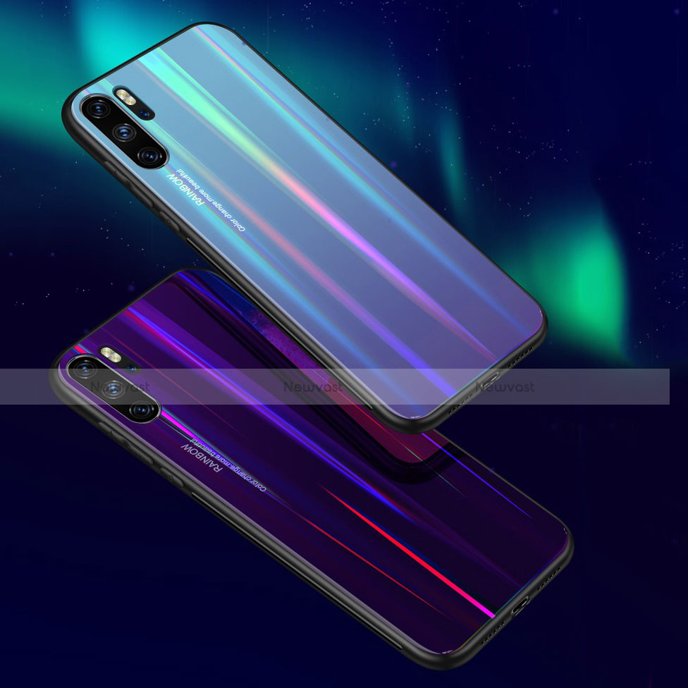 Silicone Frame Mirror Rainbow Gradient Case Cover for Huawei P30 Pro