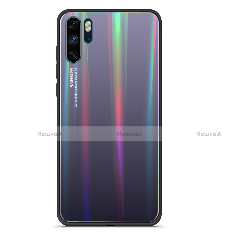 Silicone Frame Mirror Rainbow Gradient Case Cover for Huawei P30 Pro Gray