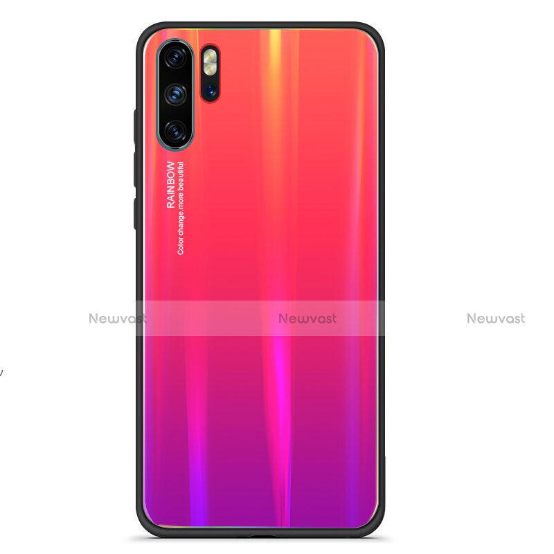 Silicone Frame Mirror Rainbow Gradient Case Cover for Huawei P30 Pro Red