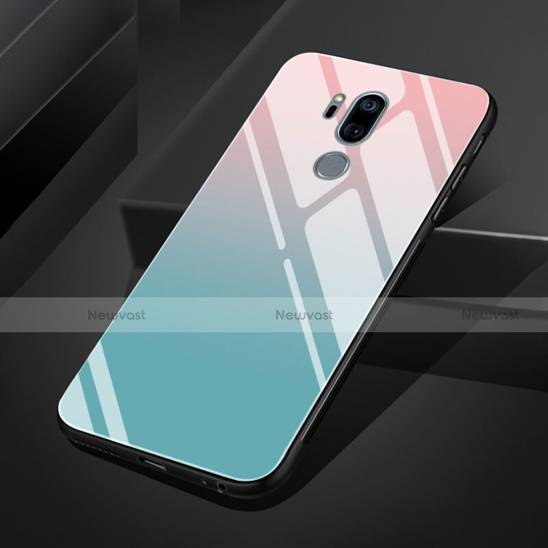 Silicone Frame Mirror Rainbow Gradient Case Cover for LG G7 Sky Blue