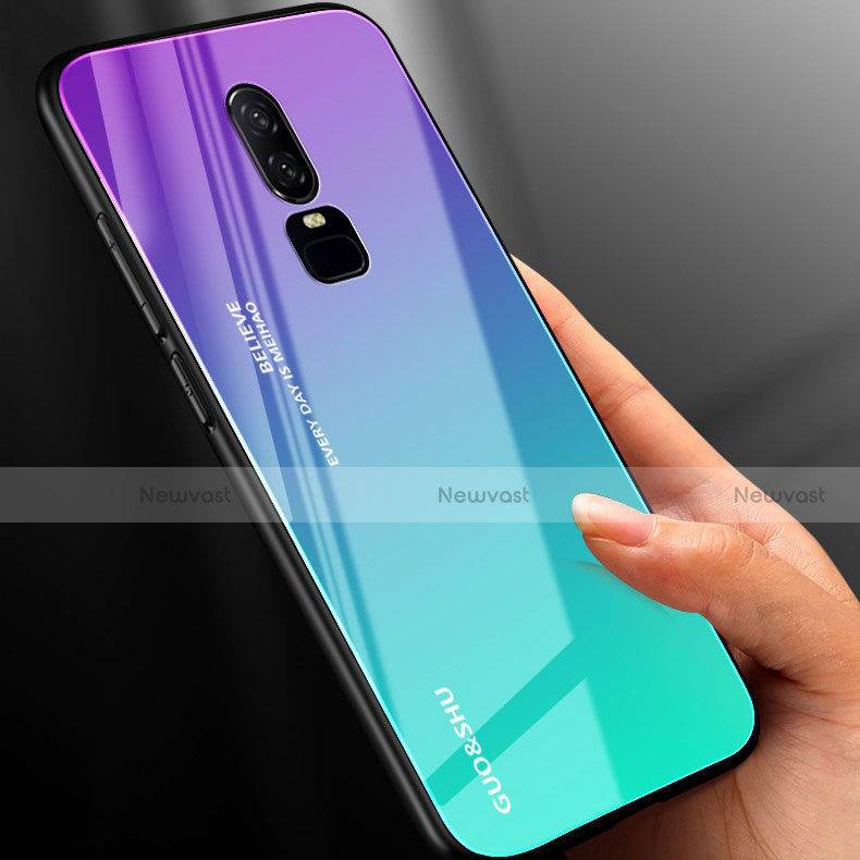 Silicone Frame Mirror Rainbow Gradient Case Cover for OnePlus 6