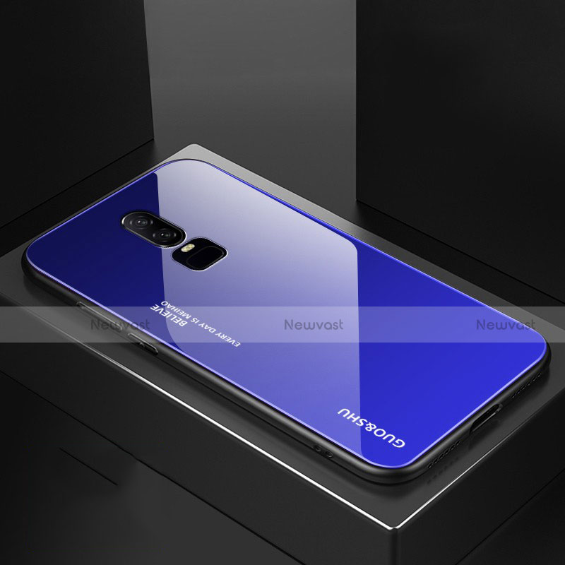 Silicone Frame Mirror Rainbow Gradient Case Cover for OnePlus 6 Blue