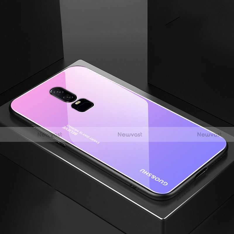 Silicone Frame Mirror Rainbow Gradient Case Cover for OnePlus 6 Purple