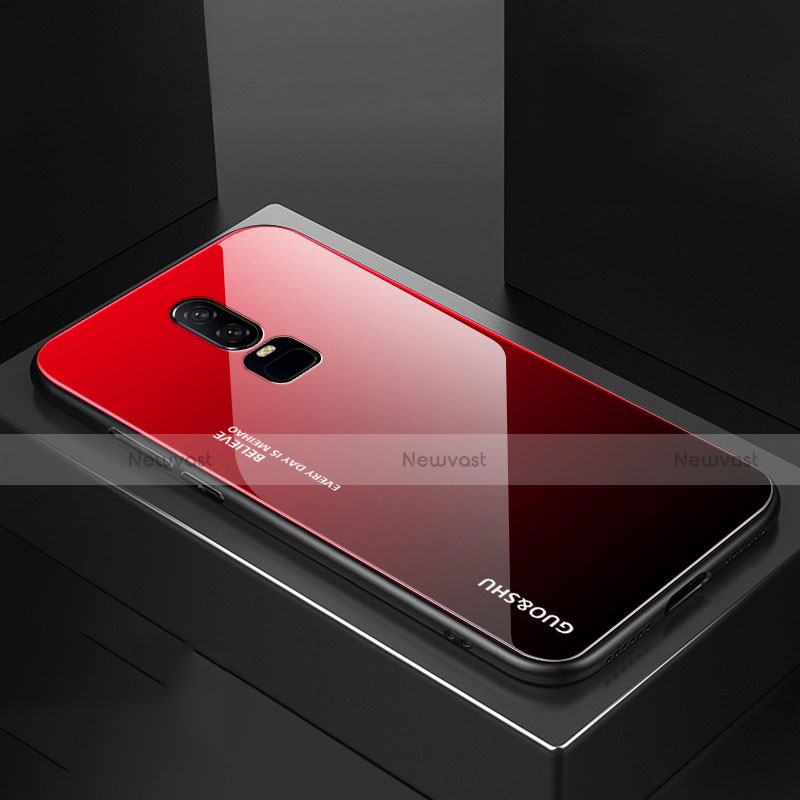 Silicone Frame Mirror Rainbow Gradient Case Cover for OnePlus 6 Red