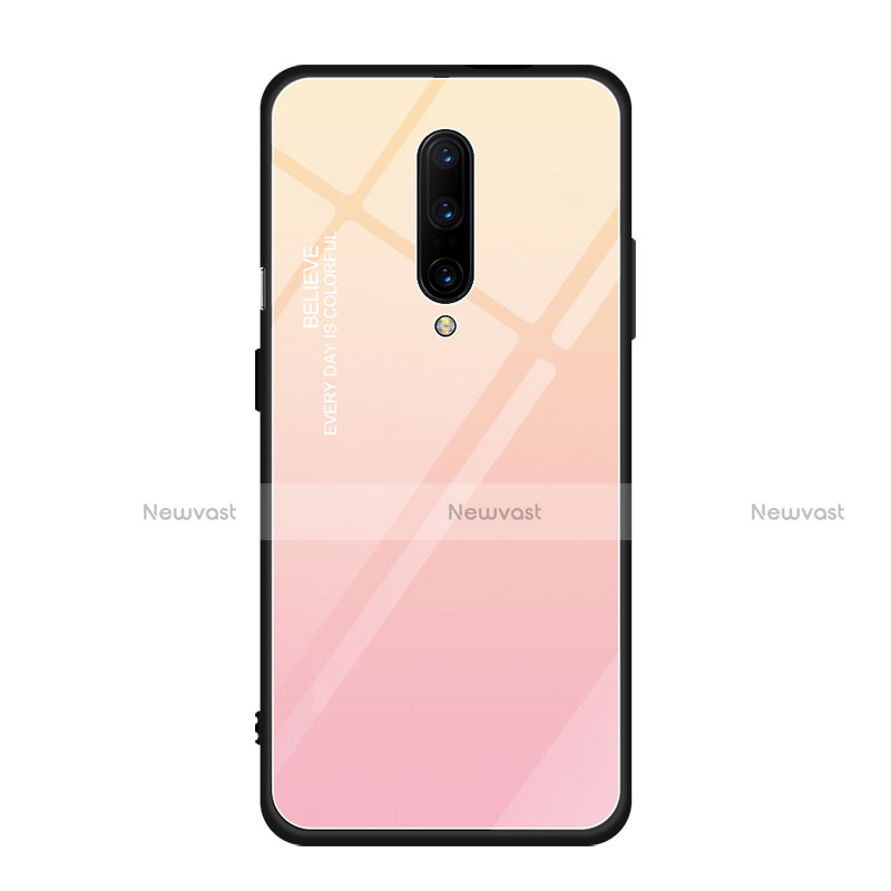 Silicone Frame Mirror Rainbow Gradient Case Cover for OnePlus 7 Pro Pink