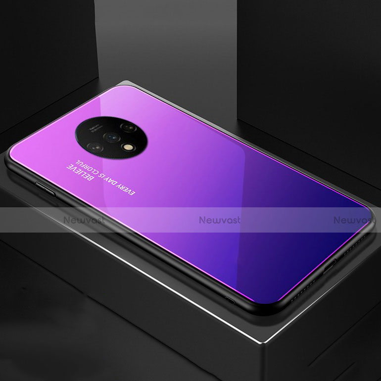 Silicone Frame Mirror Rainbow Gradient Case Cover for OnePlus 7T Purple