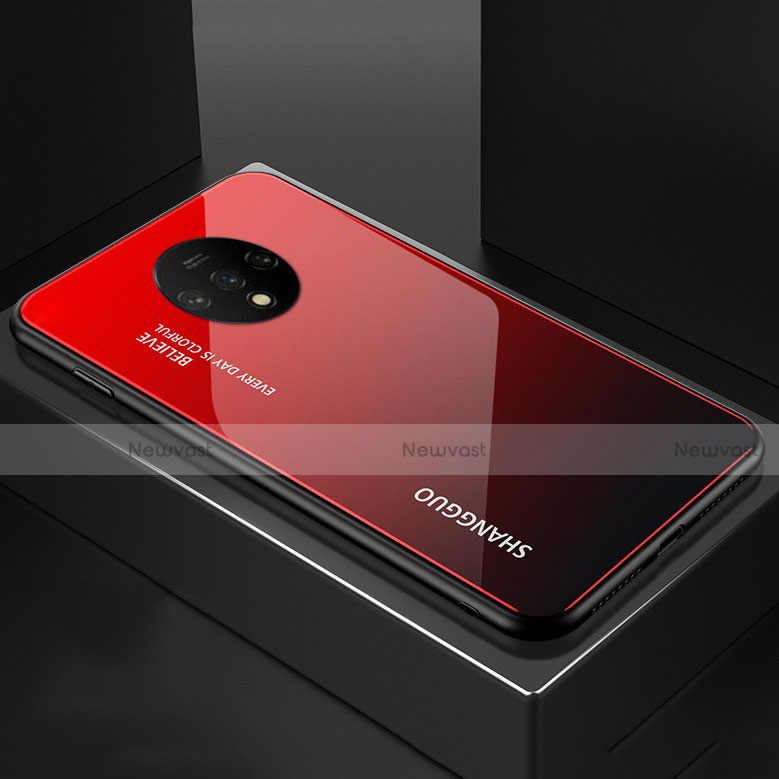 Silicone Frame Mirror Rainbow Gradient Case Cover for OnePlus 7T Red