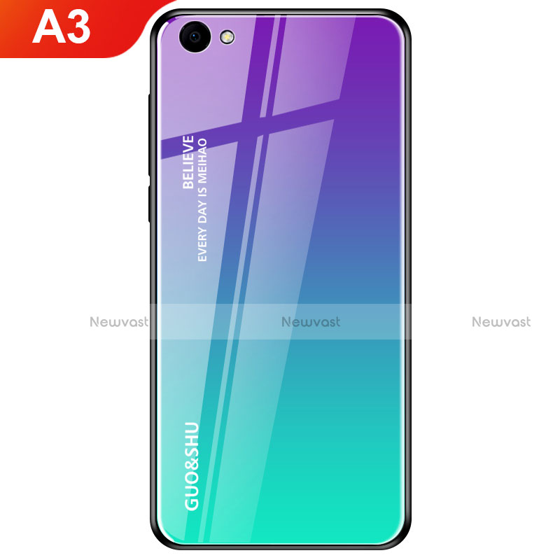 Silicone Frame Mirror Rainbow Gradient Case Cover for Oppo A3 Cyan
