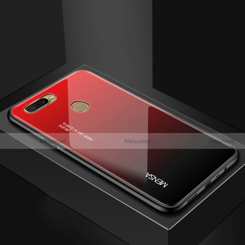 Silicone Frame Mirror Rainbow Gradient Case Cover for Oppo A7 Red