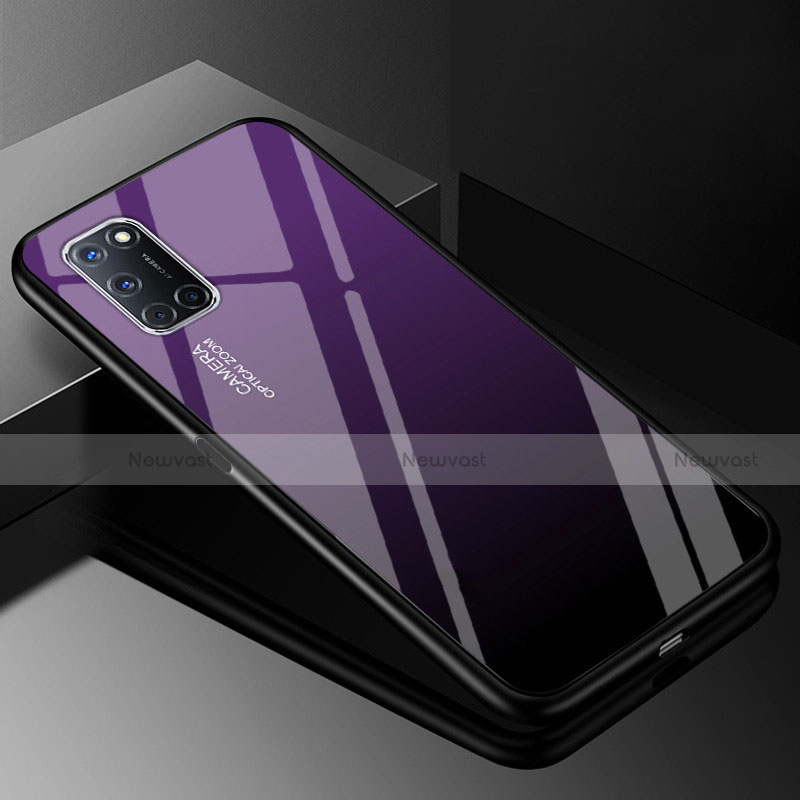 Silicone Frame Mirror Rainbow Gradient Case Cover for Oppo A72 Purple