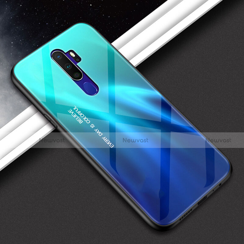 Silicone Frame Mirror Rainbow Gradient Case Cover for Oppo A9 (2020) Cyan