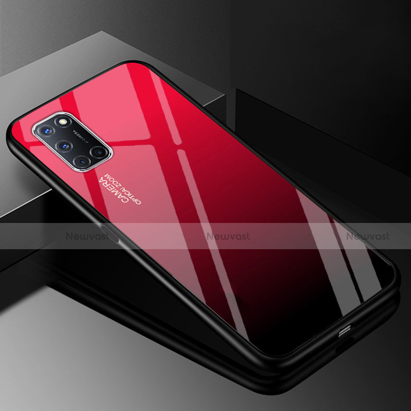 Silicone Frame Mirror Rainbow Gradient Case Cover for Oppo A92 Red and Black