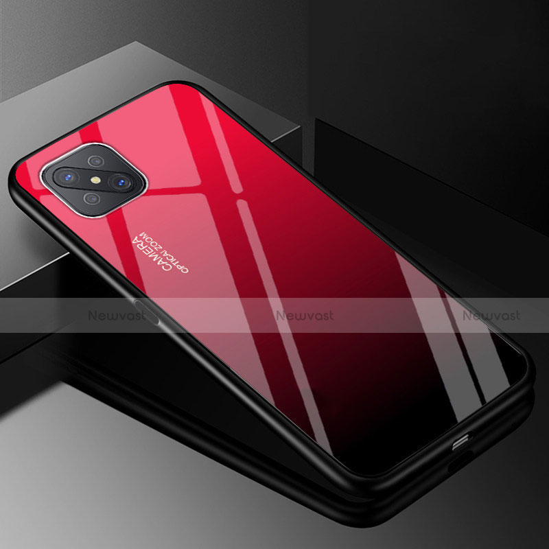 Silicone Frame Mirror Rainbow Gradient Case Cover for Oppo A92s 5G Red and Black