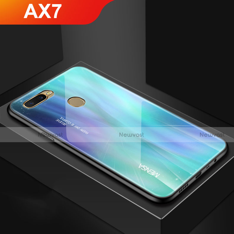 Silicone Frame Mirror Rainbow Gradient Case Cover for Oppo AX7 Cyan
