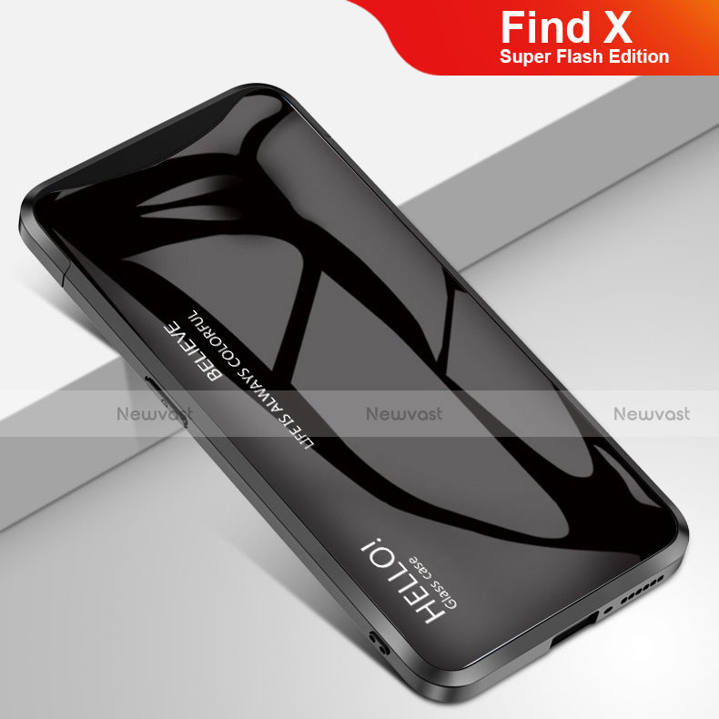 Silicone Frame Mirror Rainbow Gradient Case Cover for Oppo Find X Super Flash Edition Black