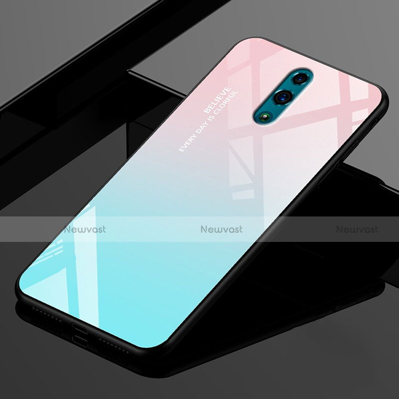 Silicone Frame Mirror Rainbow Gradient Case Cover for Oppo K3 Cyan