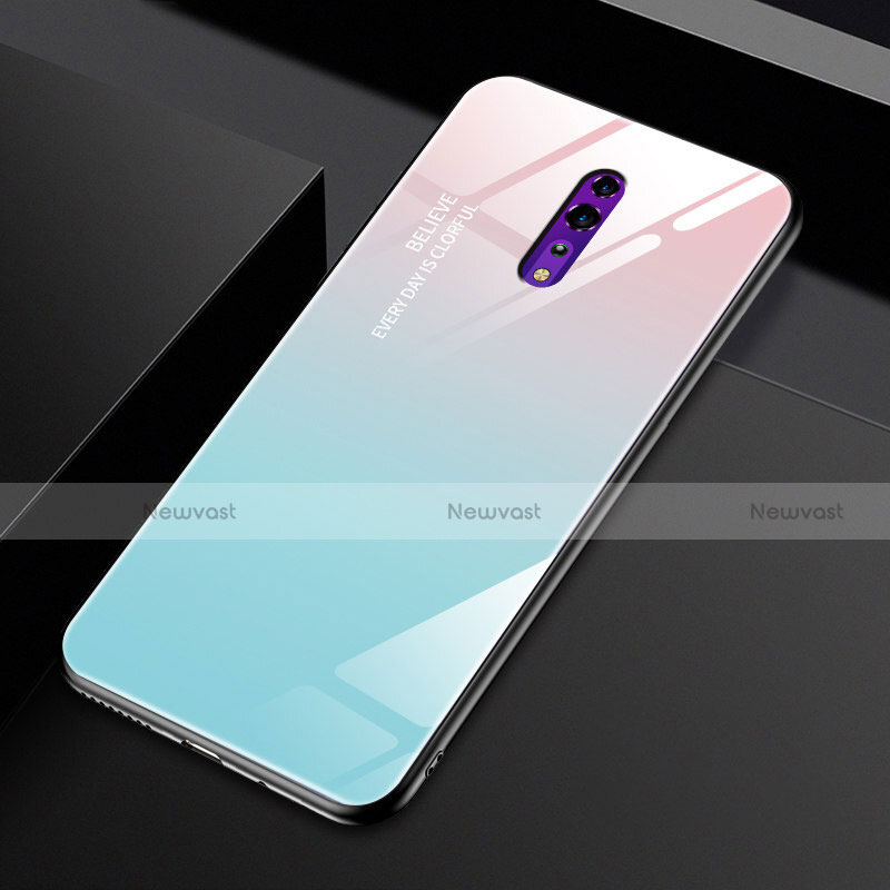 Silicone Frame Mirror Rainbow Gradient Case Cover for Oppo Reno Z Sky Blue
