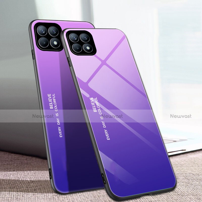 Silicone Frame Mirror Rainbow Gradient Case Cover for Oppo Reno4 SE 5G Purple