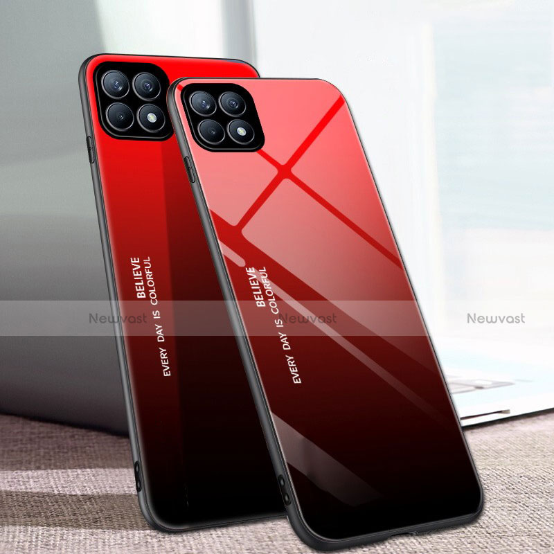 Silicone Frame Mirror Rainbow Gradient Case Cover for Oppo Reno4 SE 5G Red