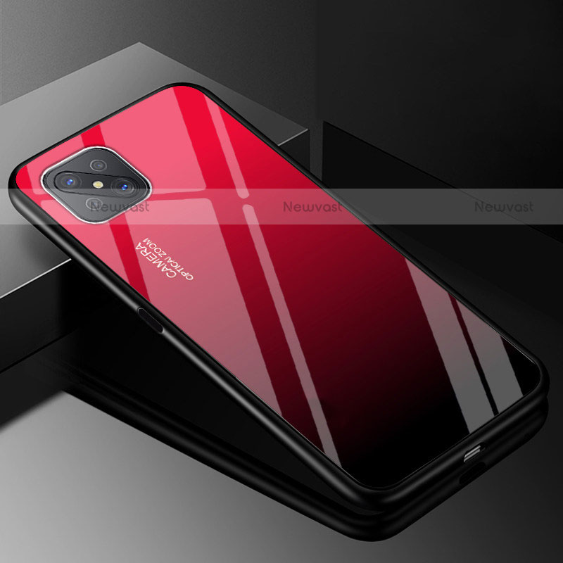 Silicone Frame Mirror Rainbow Gradient Case Cover for Oppo Reno4 Z 5G Red and Black