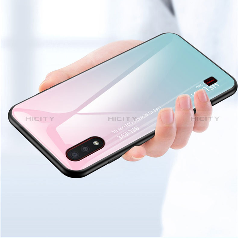 Silicone Frame Mirror Rainbow Gradient Case Cover for Samsung Galaxy A01 SM-A015