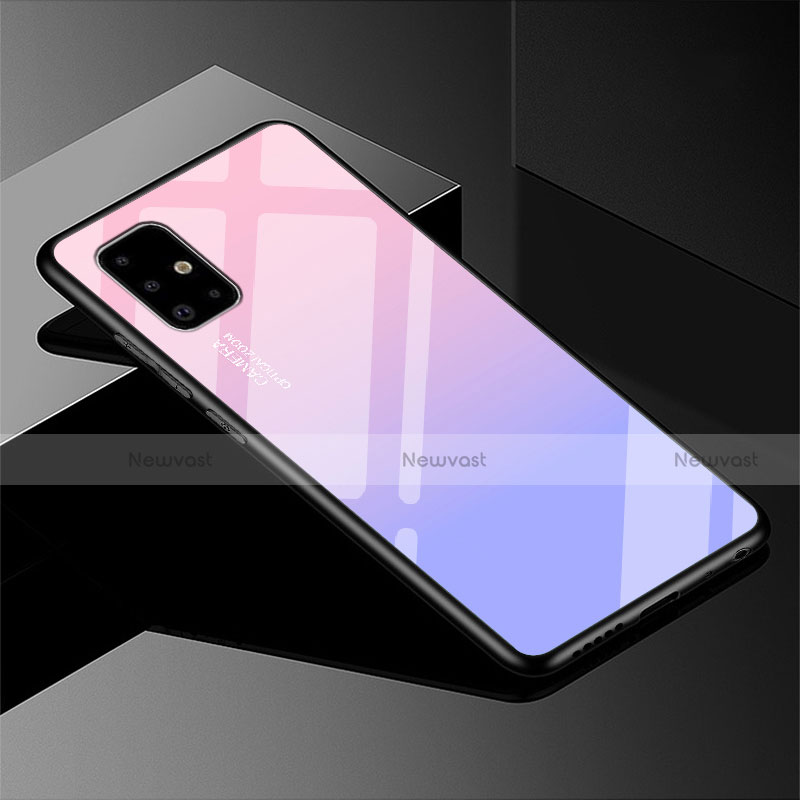 Silicone Frame Mirror Rainbow Gradient Case Cover for Samsung Galaxy A51 5G Pink