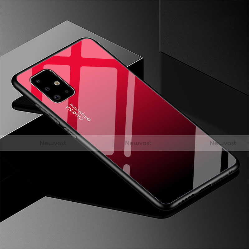 Silicone Frame Mirror Rainbow Gradient Case Cover for Samsung Galaxy A51 5G Red