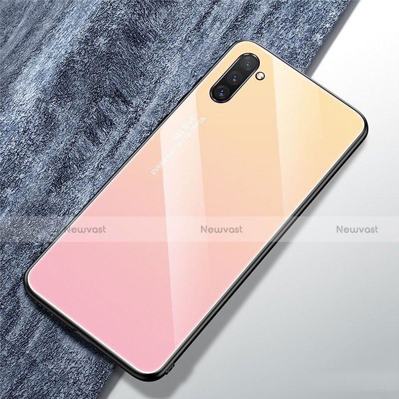 Silicone Frame Mirror Rainbow Gradient Case Cover for Samsung Galaxy Note 10 5G Pink