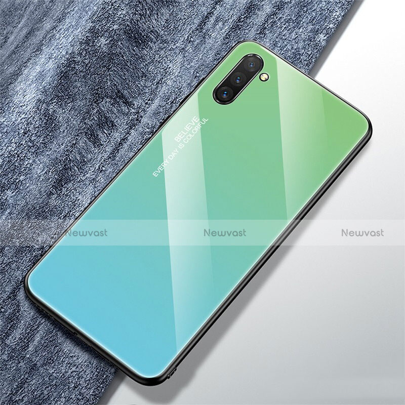 Silicone Frame Mirror Rainbow Gradient Case Cover for Samsung Galaxy Note 10 Cyan