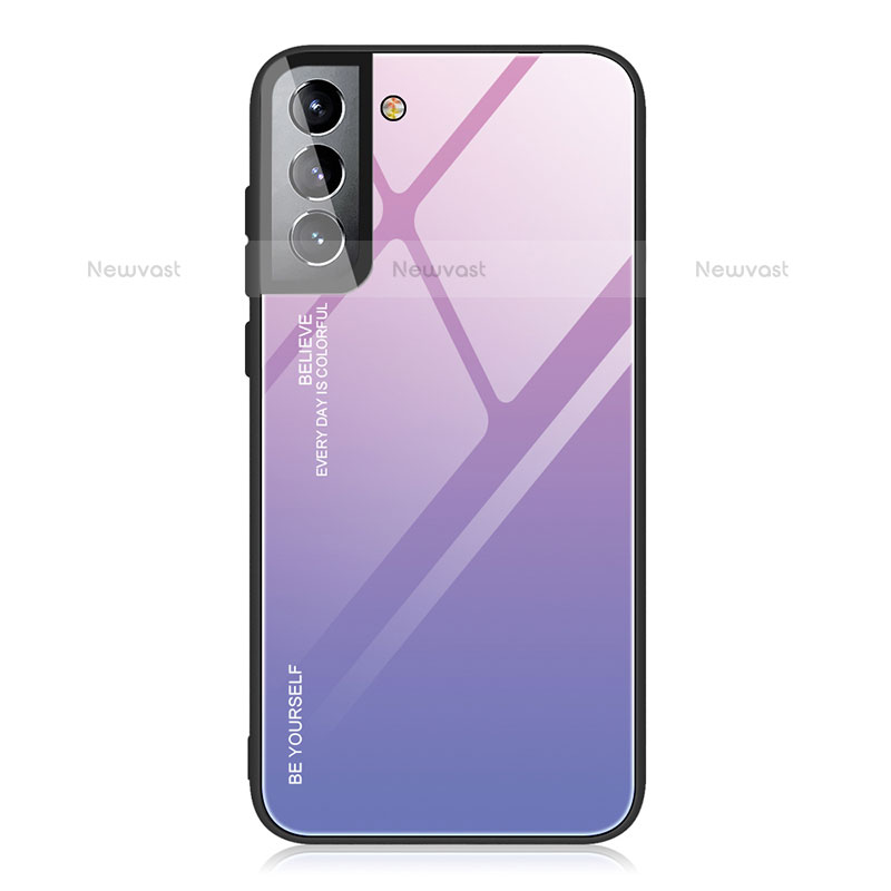 Silicone Frame Mirror Rainbow Gradient Case Cover for Samsung Galaxy S22 5G Clove Purple