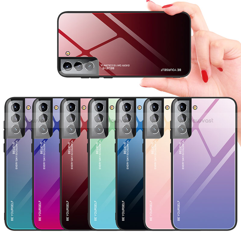 Silicone Frame Mirror Rainbow Gradient Case Cover for Samsung Galaxy S22 Plus 5G