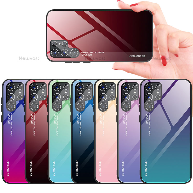 Silicone Frame Mirror Rainbow Gradient Case Cover for Samsung Galaxy S22 Ultra 5G